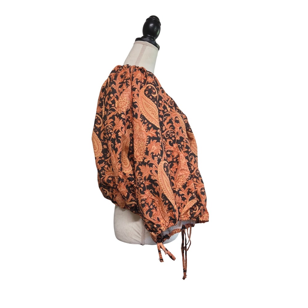 NWT Charlie Holiday Mila Blouse Burnt Paisley Orange Linen Cotton Top Size XL - Picture 2 of 9